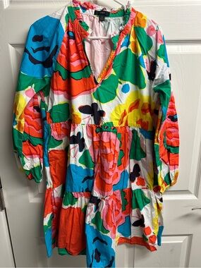 J. Crew Multicolor Floral Ruffle-Neck Midi Dress * EUC
